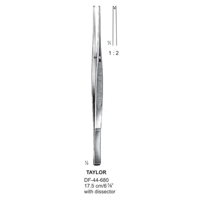 Taylor Tissue Forceps, With Dissector, Straight, 1:2 Teeth, 17.5cm  (DF-44-680) by Dr. Frigz