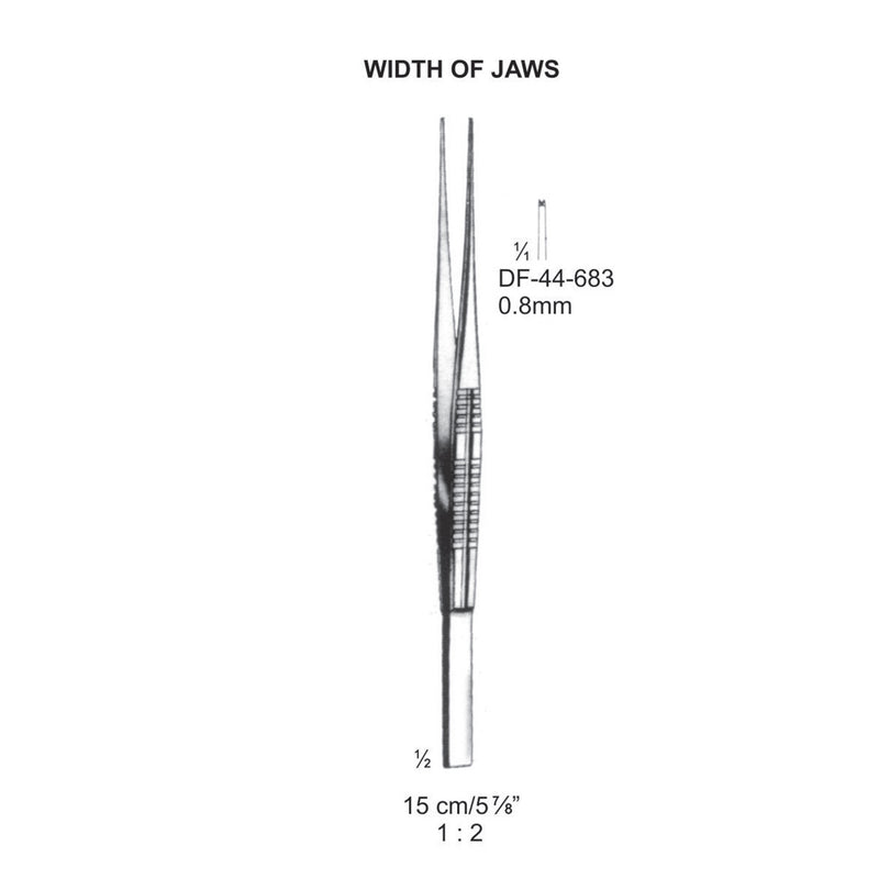 Tissue Forceps, Straight, 1:2 Teeth, Width Of Jaws 0.8mm , 15cm (DF-44-683) by Dr. Frigz