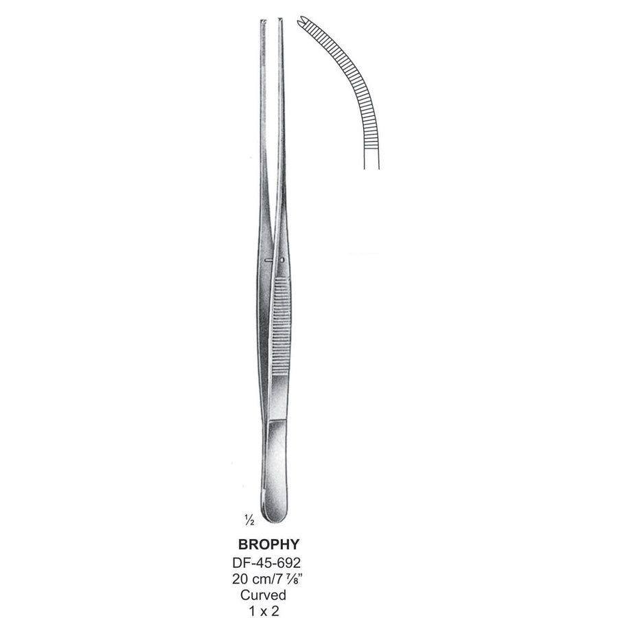 Brophy Tissue Forceps, Curved, 1:2 Teeth, 20cm  (DF-45-692) by Dr. Frigz