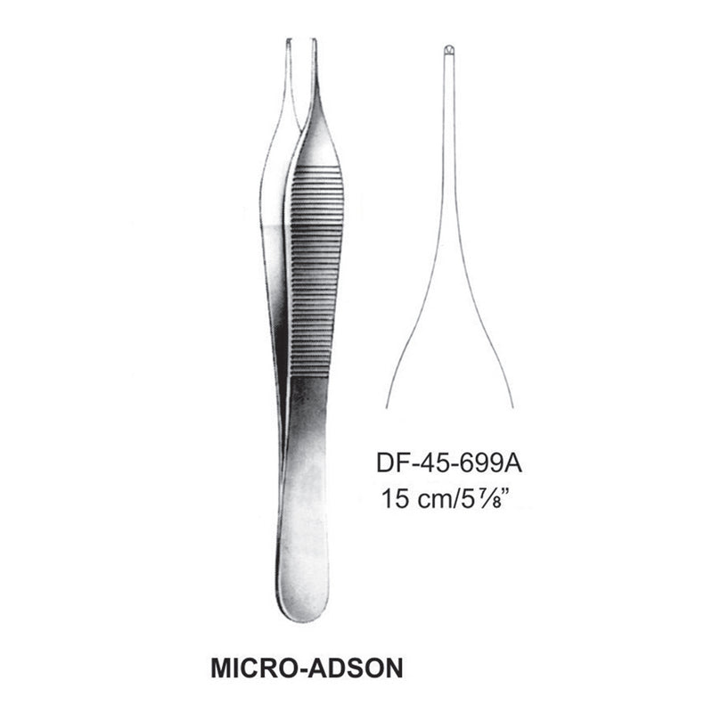 Micro-Adson Tissue Forceps, Straight, 1:2 Teeth, 15cm (DF-45-699A) by Dr. Frigz