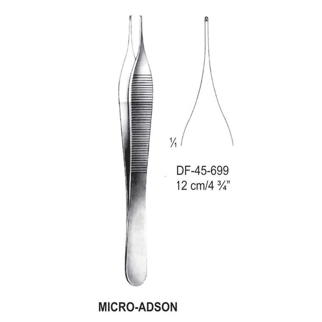 Micro-Adson Tissue Forceps, Straight, 1:2 Teeth, 12cm (DF-45-699) by Dr. Frigz