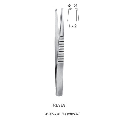 Treves Tissue Forceps, Straight, 1:2 Teeth, 13cm  (DF-46-701)