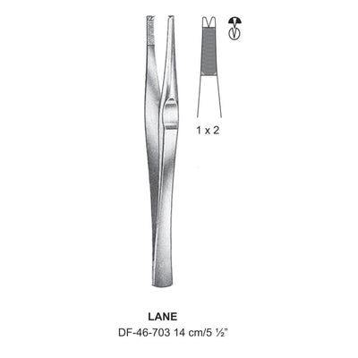 Lane Tissue Forceps, Straight, 1:2 Teeth, 14cm  (DF-46-703)