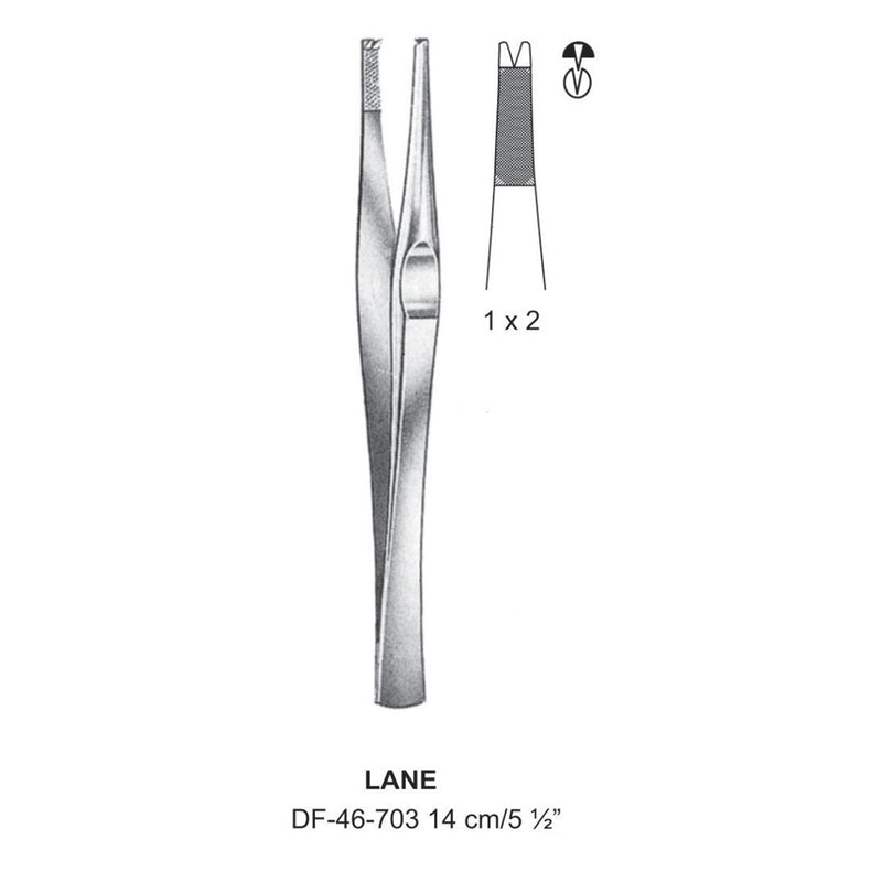 Lane Tissue Forceps, Straight, 1:2 Teeth, 14cm  (DF-46-703) by Dr. Frigz