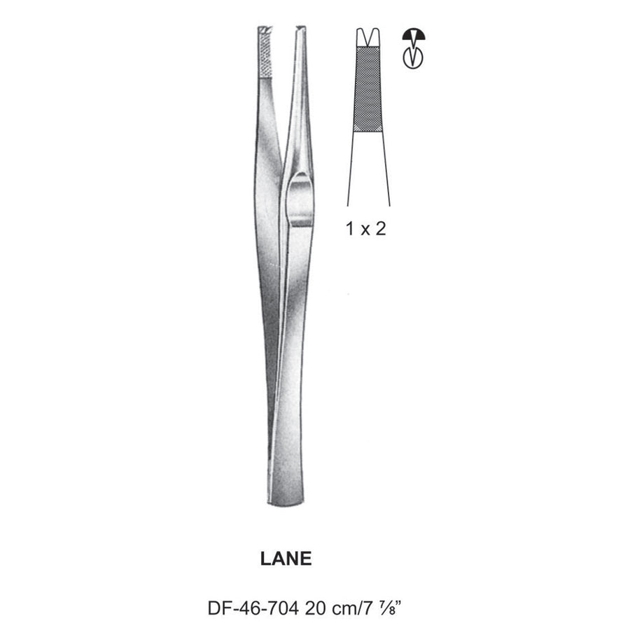Lane Tissue Forceps, Straight, 1:2 Teeth, 20cm  (DF-46-704) by Dr. Frigz