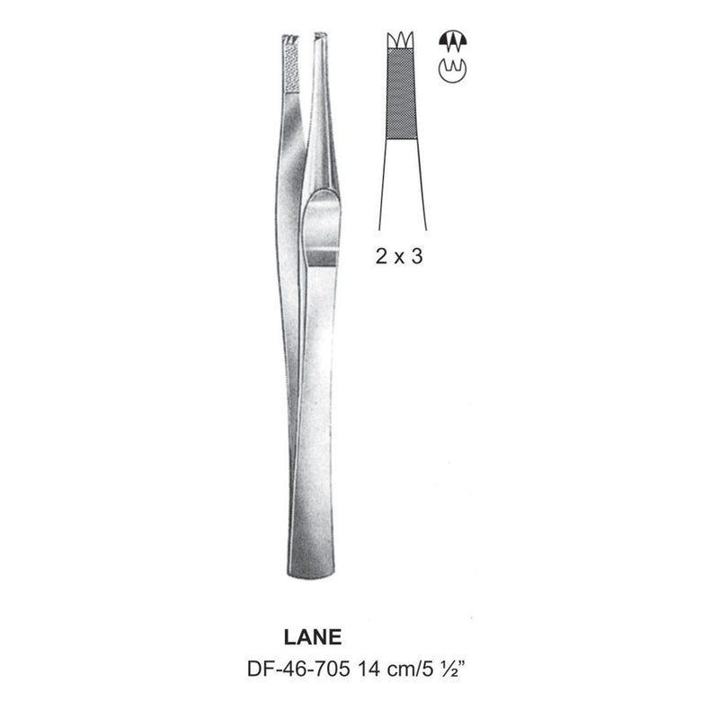 Lane Tissue Forceps, Straight, 2:3 Teeth, 14cm  (DF-46-705) by Dr. Frigz