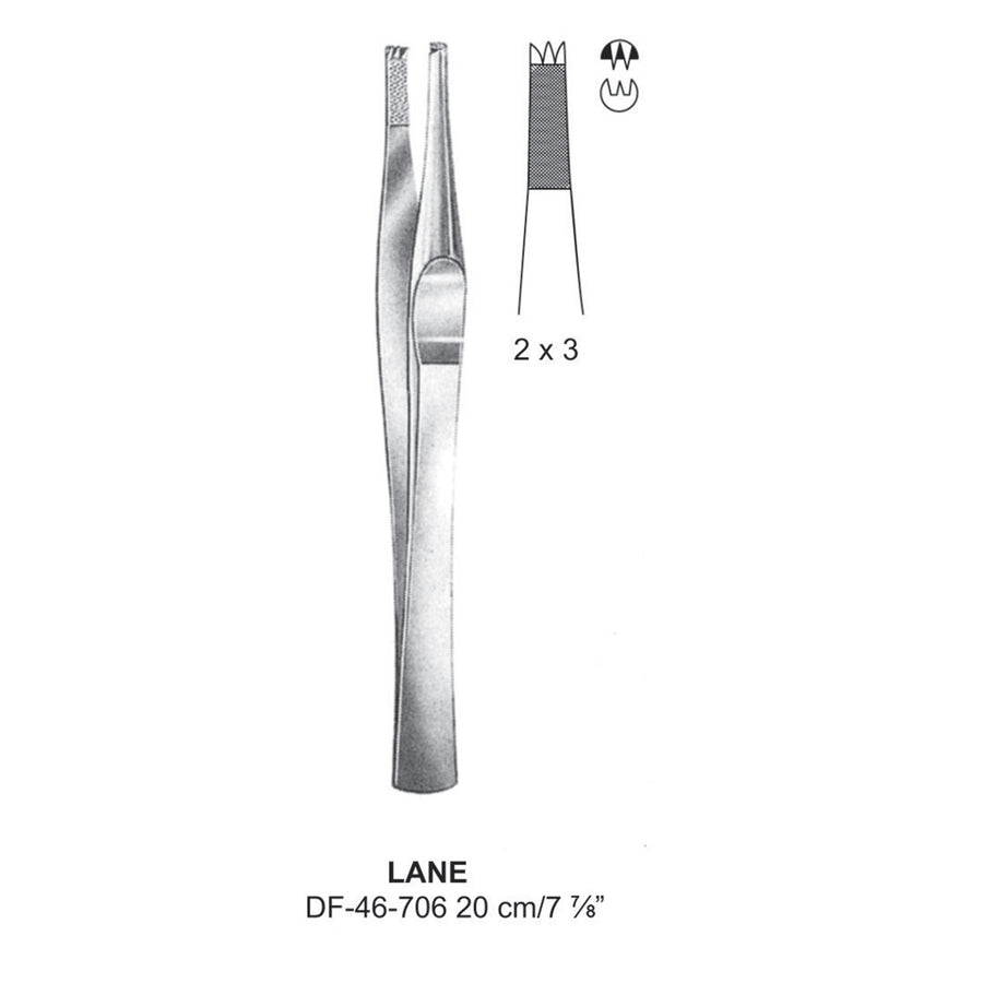 Lane Tissue Forceps, Straight, 2:3 Teeth, 20cm  (DF-46-706) by Dr. Frigz