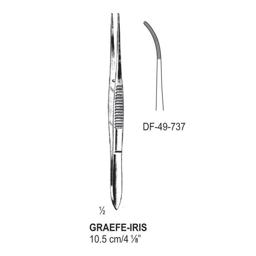 Graefe-Iris Forceps, Light Curved, Serrated,  10.5cm (DF-49-737) by Dr. Frigz