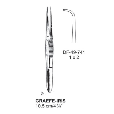 Graefe-Iris Forceps, Full Curved,  1:2 Teeth,  10.5cm (DF-49-741) by Dr. Frigz