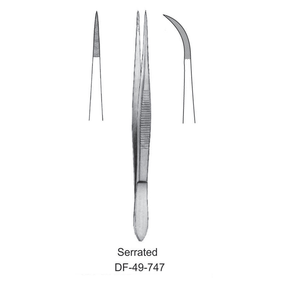Fine Pattern Forceps, Curved, Serrated, 9cm (DF-49-747) by Dr. Frigz