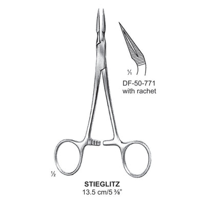 Stieglitz Splinter Forceps, With Rachet, Curved, 13.5cm (DF-50-771)