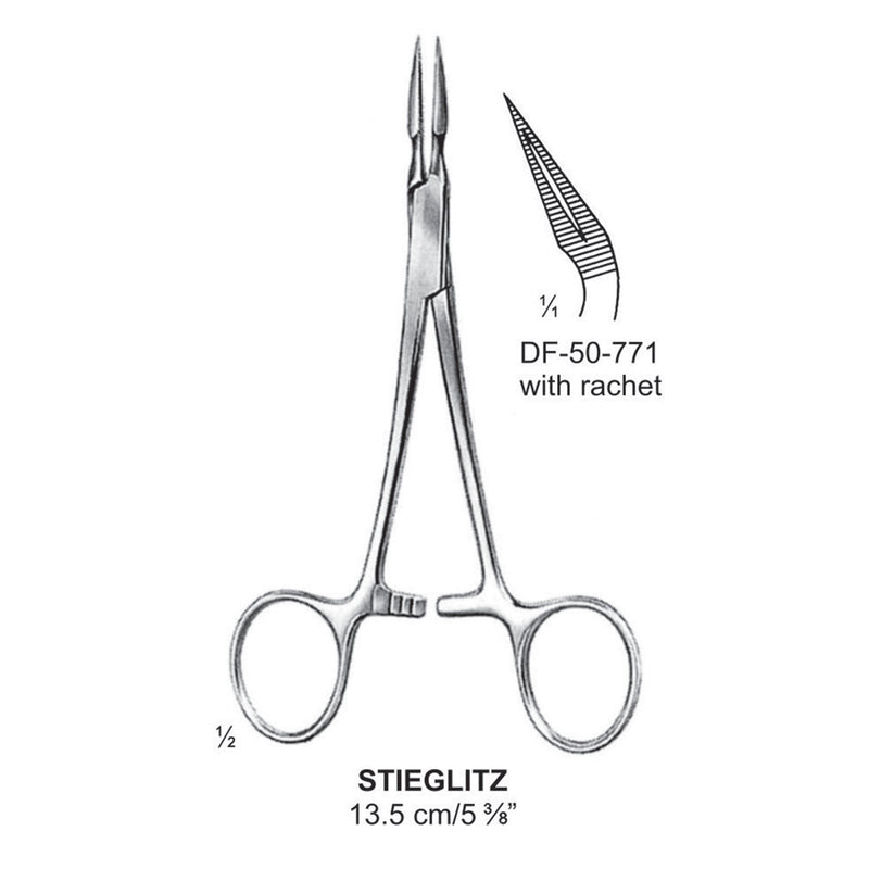Stieglitz Splinter Forceps, With Rachet, Curved, 13.5cm (DF-50-771) by Dr. Frigz