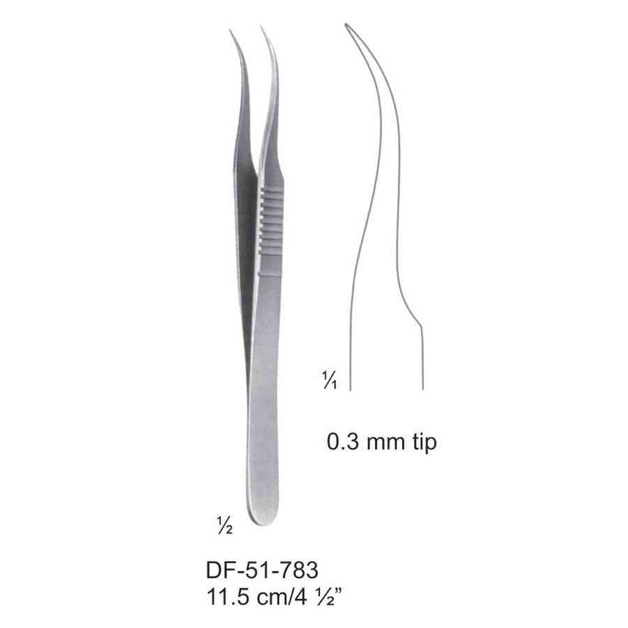 Micro Forceps, 0.3mm Tip, Angled, 11.5cm (DF-51-783) by Dr. Frigz