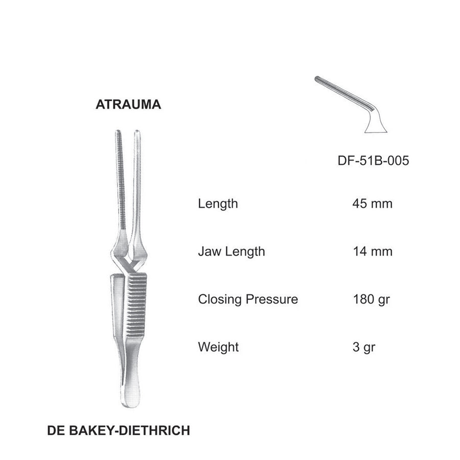 Debakey Bulldog Atrauma Bulldog Clamp, Curved, 45mm (DF-51B-005) by Dr. Frigz