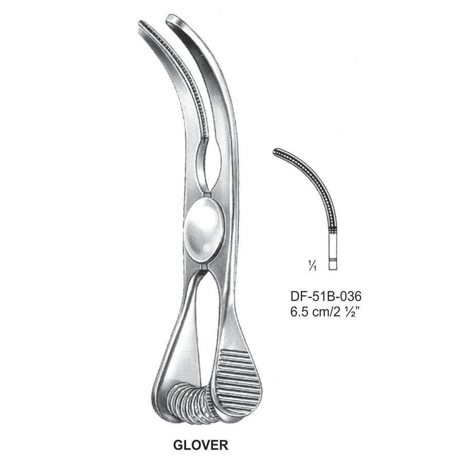 Glover Atrauma Bulldog Clamp, Curved,  6.5cm (DF-51B-036) by Dr. Frigz