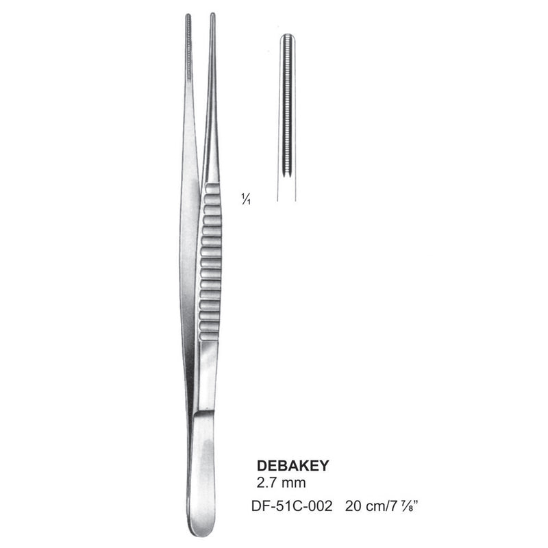 Debakey Atrauma Forceps, Straight, 20Cm, 2.7mm (DF-51C-002) by Dr. Frigz