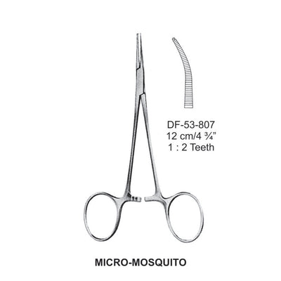 Micro-Mosquito Artery Forceps, Curved, 1X2 Teeth, 12cm (DF-53-807)