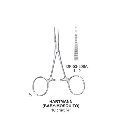 Hartmann (Baby-Mosquito) Artery Forceps, Straight, 1X2 Teeth, 10cm (DF-53-808A)