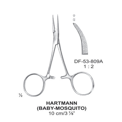 Hartmann (Baby-Mosquito) Artery Forceps, Curved, 1X2 Teeth, 10cm (DF-53-809A)