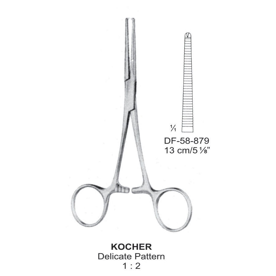 Kocher Artery Forceps, Delicate Pattern, Straight, 1X2 Teeth, 13cm (DF-58-879) by Dr. Frigz
