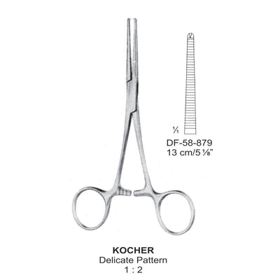 Kocher Artery Forceps, Delicate Pattern, Straight, 1X2 Teeth, 13cm (DF-58-879)