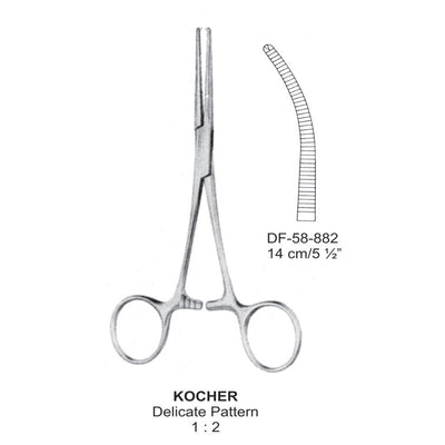 Kocher Artery Forceps, Delicate Pattern, Curved, 1X2 Teeth, 14cm (DF-58-882)