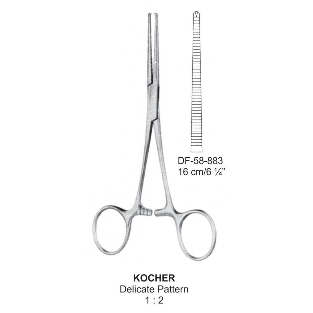 Kocher Artery Forceps, Delicate Pattern, Straight, 1X2 Teeth, 16cm (DF-58-883) by Dr. Frigz