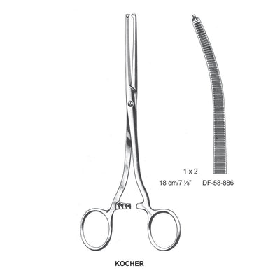 Kocher Artery Forceps, Curved, 1X2 Teeth, 18cm (DF-58-886)