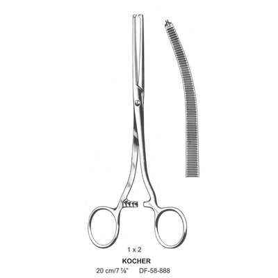 Kocher Artery Forceps, Curved, 1X2 Teeth, 20cm (DF-58-888) by Dr. Frigz