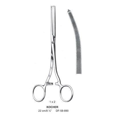 Kocher Artery Forceps, Curved, 1X2 Teeth, 22cm (DF-58-890) by Dr. Frigz