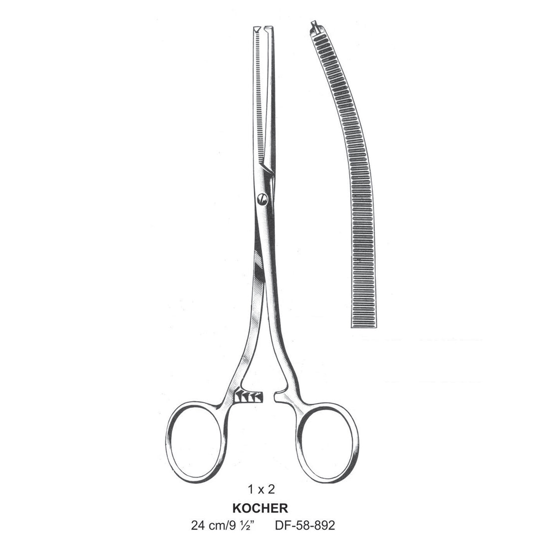 Kocher Artery Forceps, Curved, 1X2 Teeth, 24cm (DF-58-892) by Dr. Frigz