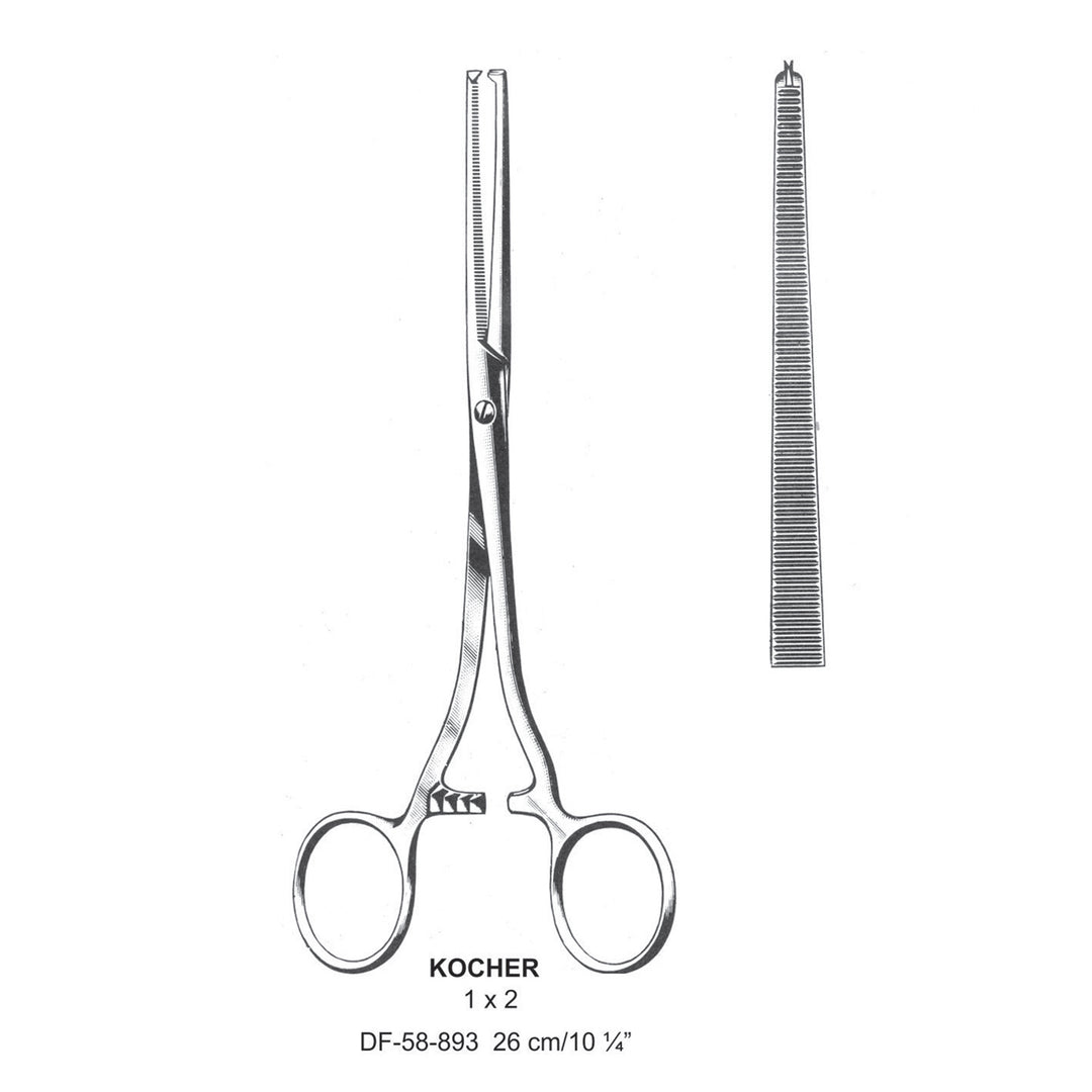 Kocher Artery Forceps, Straight, 1X2 Teeth, 26cm (DF-58-893) by Dr. Frigz