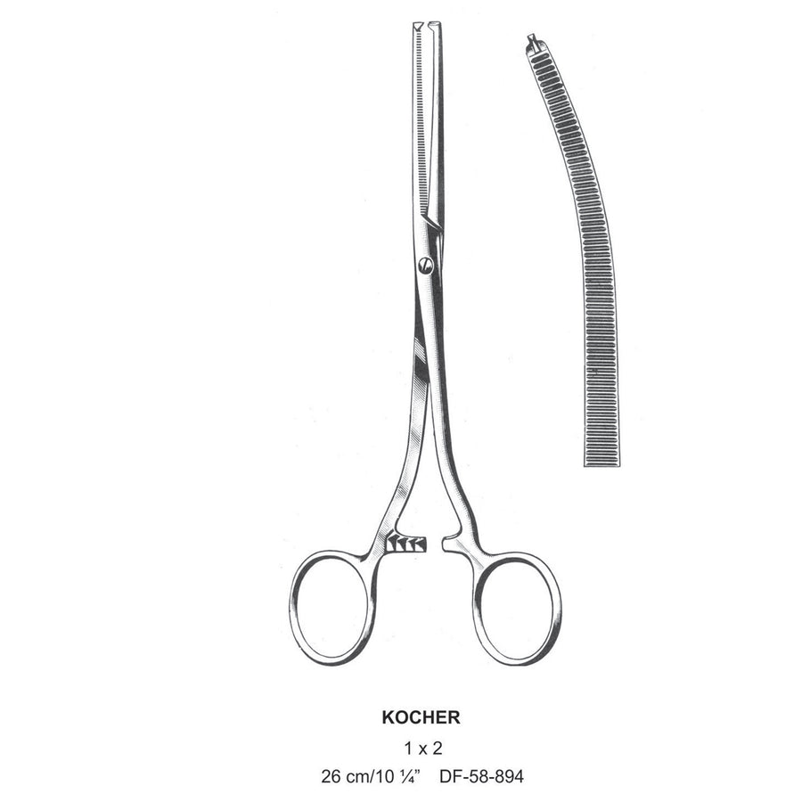 Kocher Artery Forceps, Curved, 1X2 Teeth, 26cm (DF-58-894) by Dr. Frigz