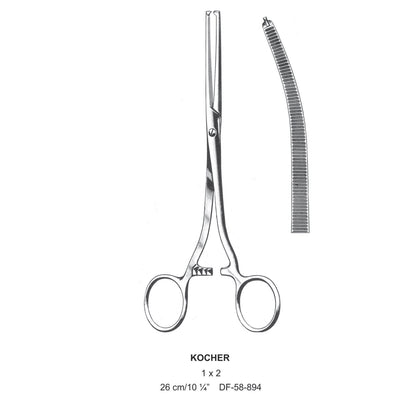 Kocher Artery Forceps, Curved, 1X2 Teeth, 26cm (DF-58-894)