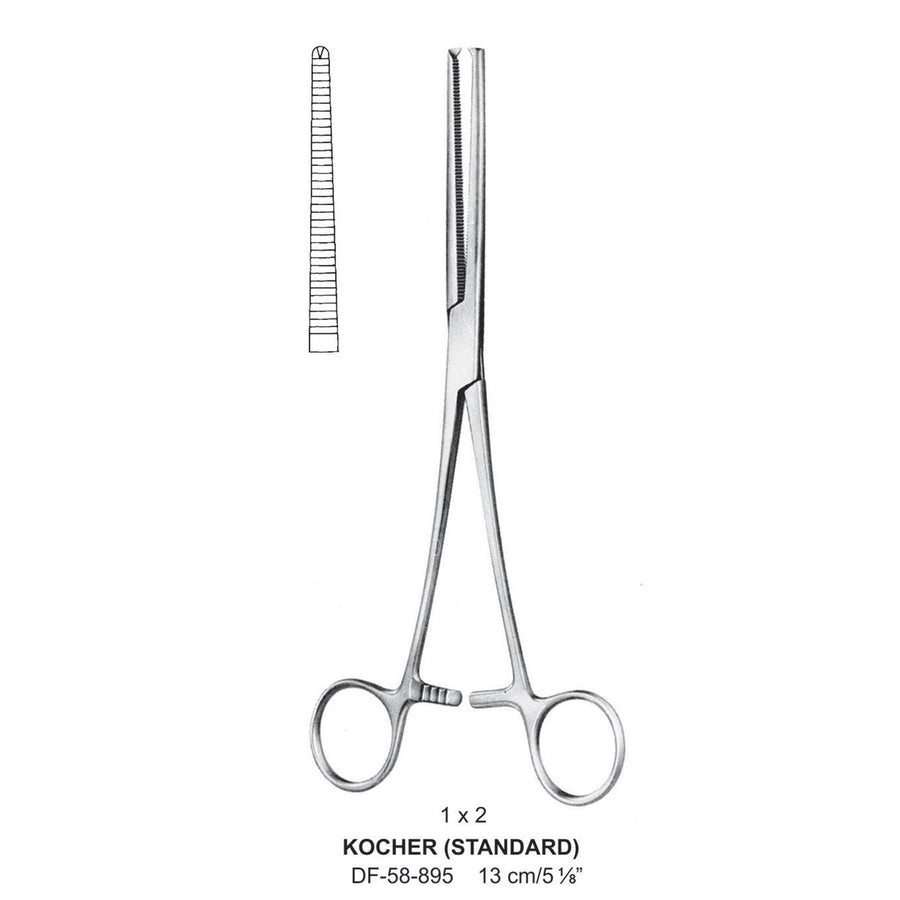 Kocher (Standard) Artery Forceps, Straight, 1X2 Teeth, 13cm (DF-58-895) by Dr. Frigz