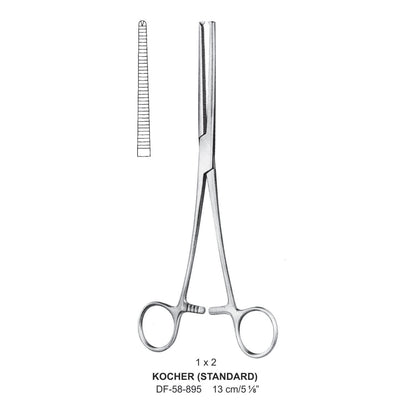 Kocher (Standard) Artery Forceps, Straight, 1X2 Teeth, 13cm (DF-58-895)