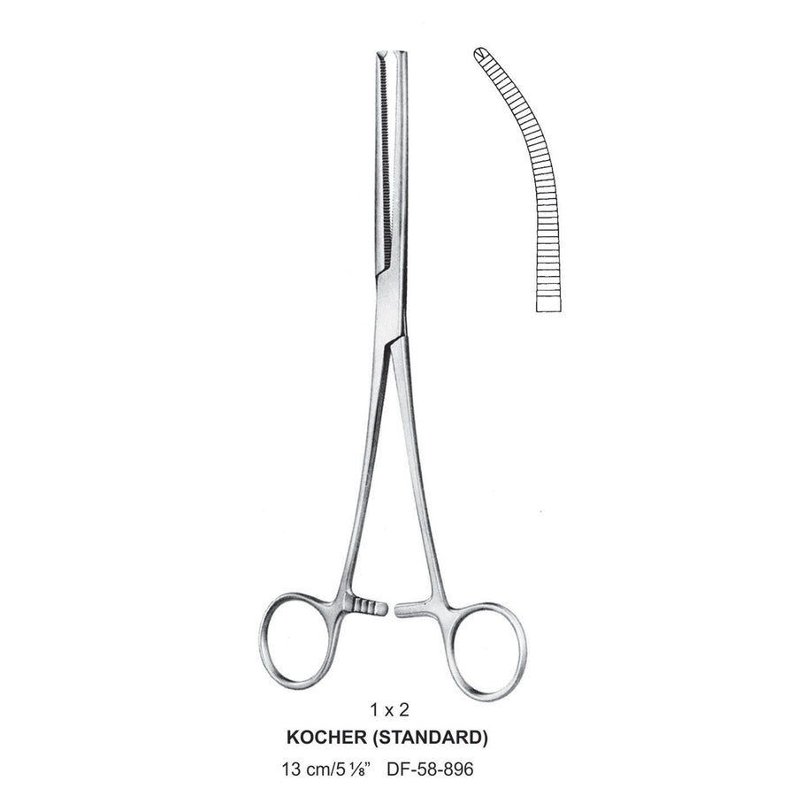 Kocher (Standard) Artery Forceps, Curved, 1X2 Teeth, 13cm (DF-58-896) by Dr. Frigz