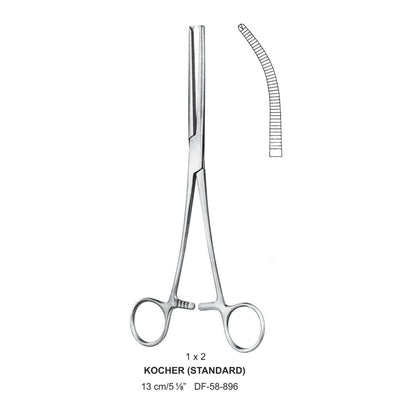 Kocher (Standard) Artery Forceps, Curved, 1X2 Teeth, 13cm (DF-58-896)