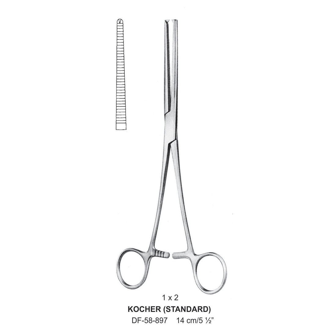 Kocher (Standard) Artery Forceps, Straight, 1X2 Teeth, 14cm (DF-58-897) by Dr. Frigz