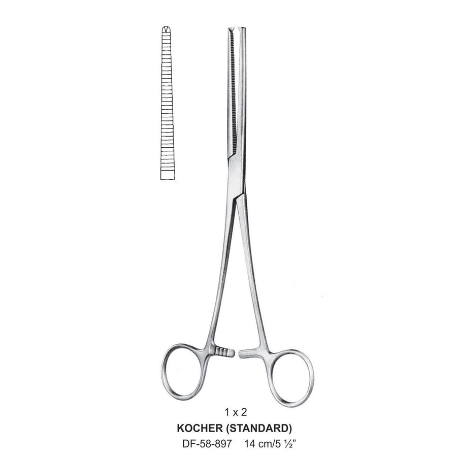 Kocher (Standard) Artery Forceps, Straight, 1X2 Teeth, 14cm (DF-58-897) by Dr. Frigz