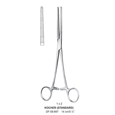 Kocher (Standard) Artery Forceps, Straight, 1X2 Teeth, 14cm (DF-58-897) by Dr. Frigz