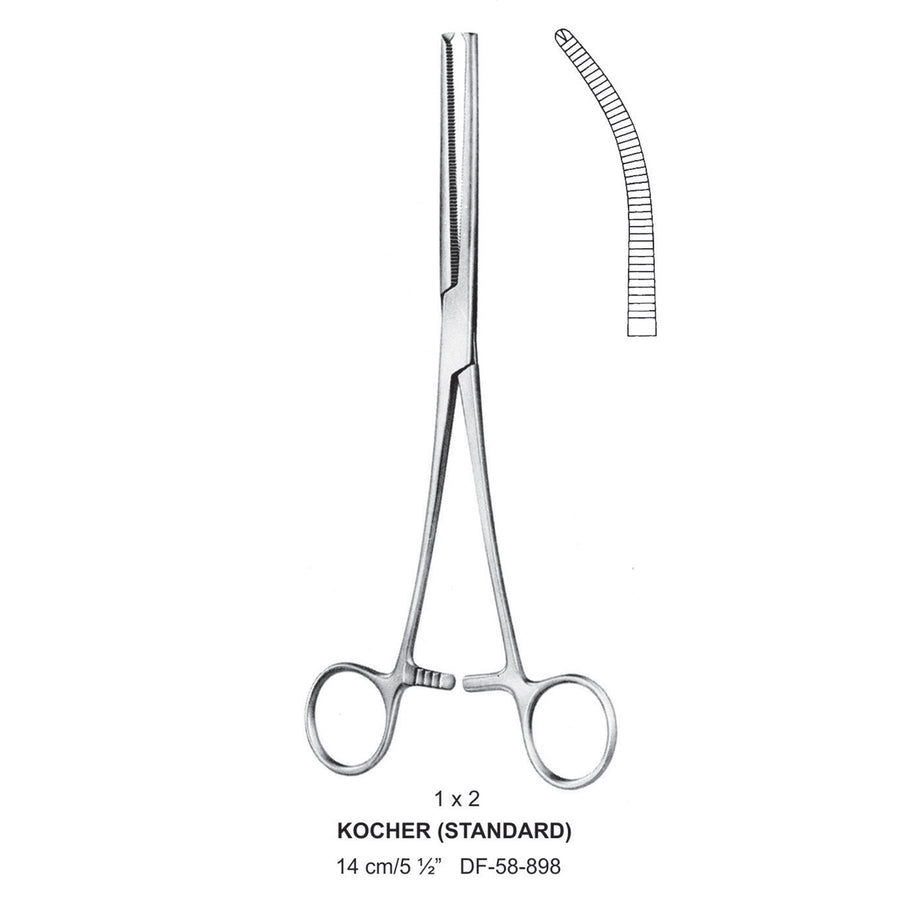 Kocher (Standard) Artery Forceps, Curved, 1X2 Teeth, 14cm (DF-58-898) by Dr. Frigz