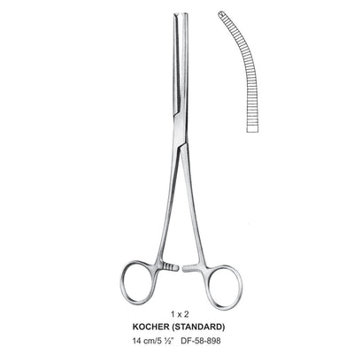 Kocher (Standard) Artery Forceps, Curved, 1X2 Teeth, 14cm (DF-58-898)