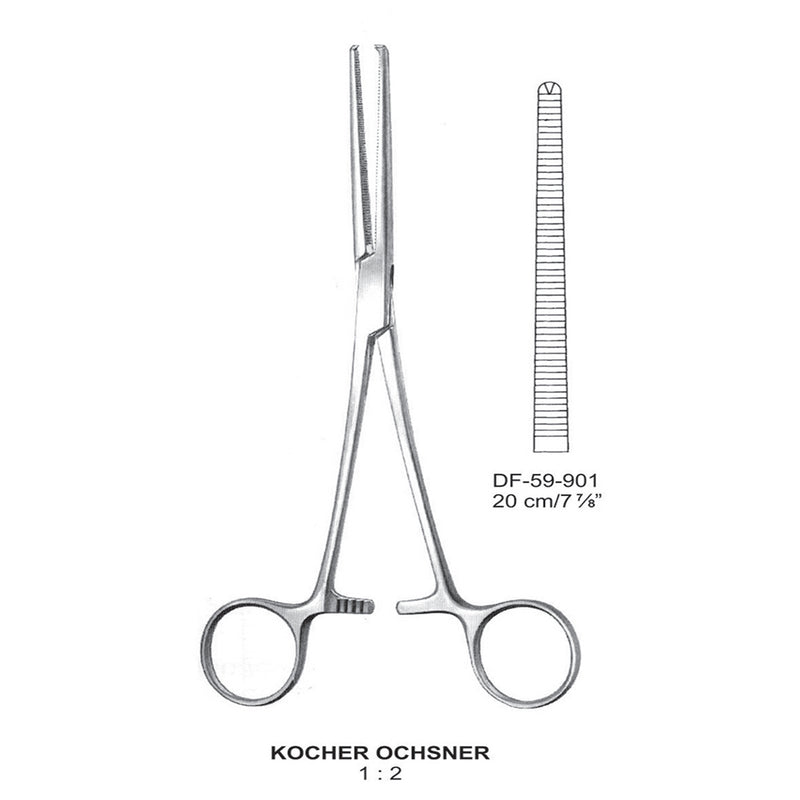 Kocher-Ochsner Artery Forceps, Straight, 1X2 Teeth, 20cm (DF-59-901) by Dr. Frigz