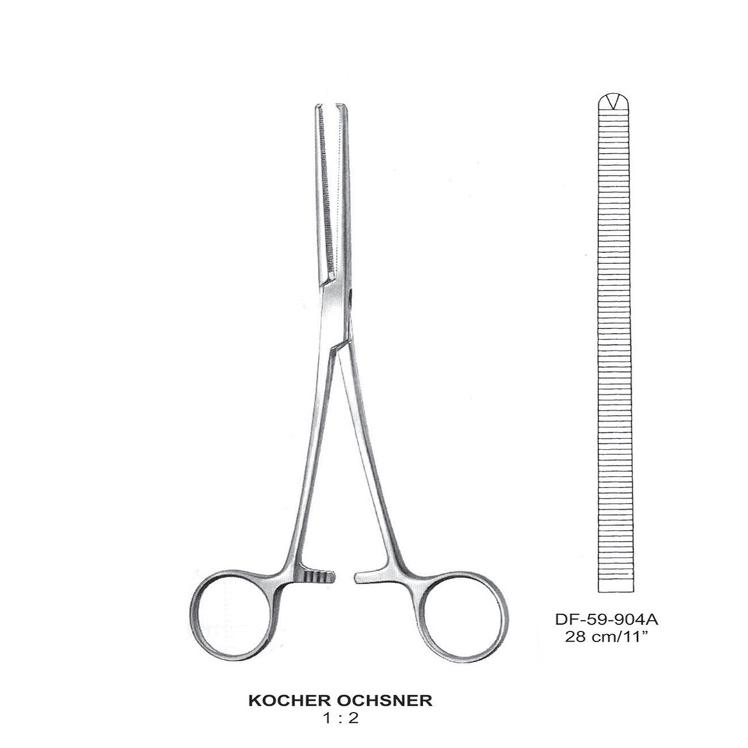 Kocher-Ochsner Artery Forceps, Straight, 1X2 Teeth, 28cm (DF-59-904A) by Dr. Frigz