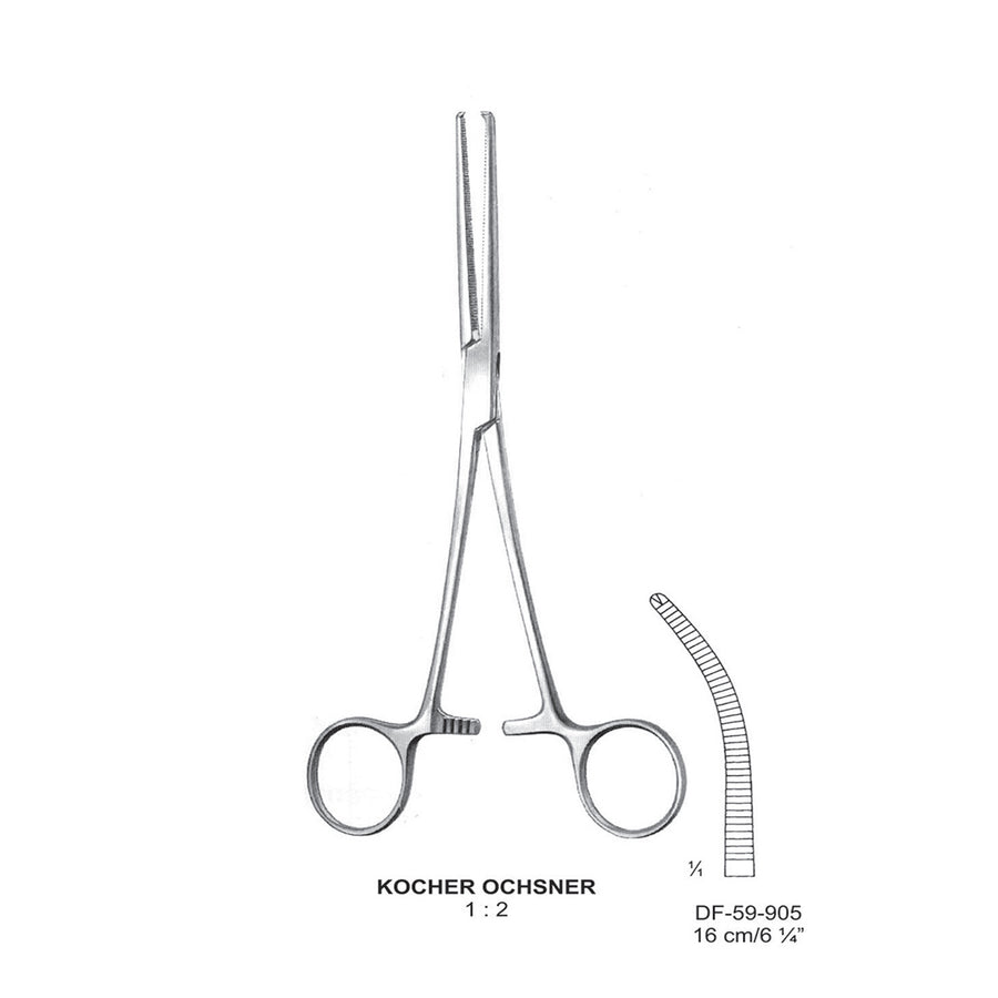 Kocher-Ochsner Artery Forceps, Curved, 1X2 Teeth, 16cm (DF-59-905) by Dr. Frigz