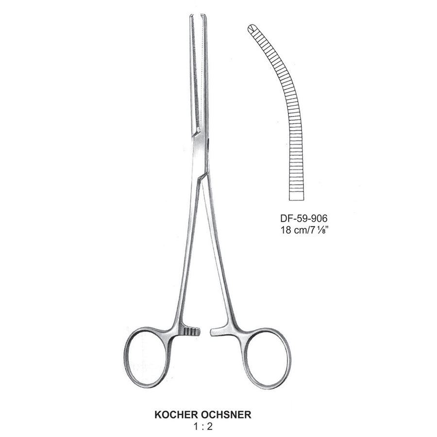 Kocher-Ochsner Artery Forceps, Curved, 1X2 Teeth, 18cm (DF-59-906) by Dr. Frigz