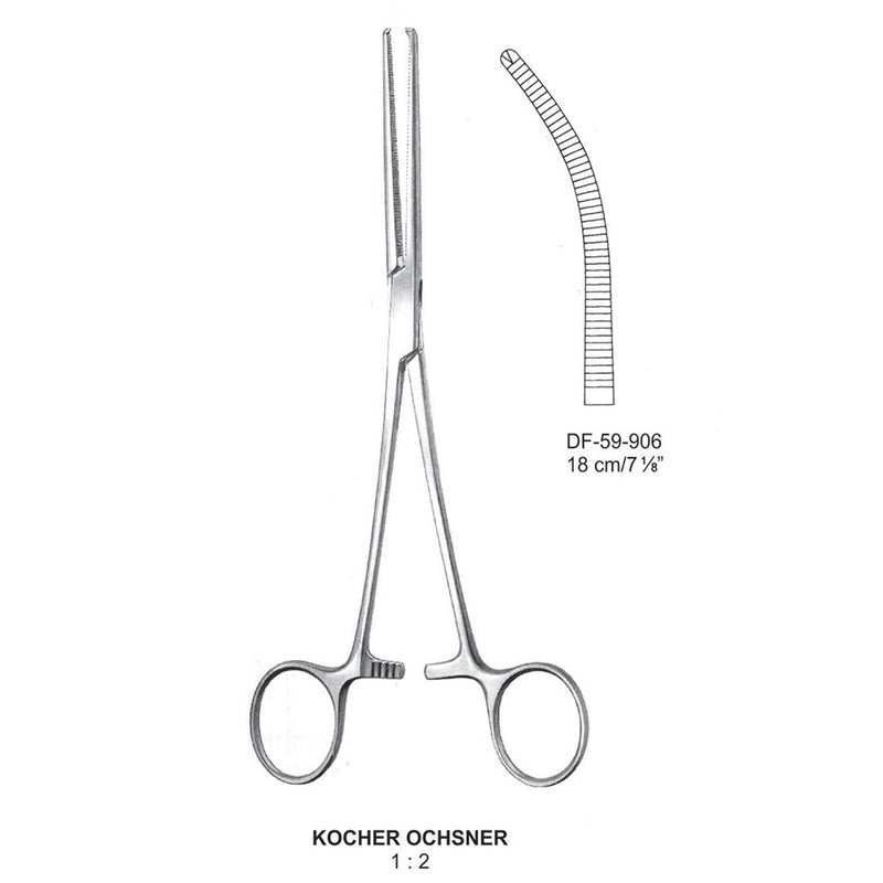 Kocher-Ochsner Artery Forceps, Curved, 1X2 Teeth, 18cm (DF-59-906) by Dr. Frigz