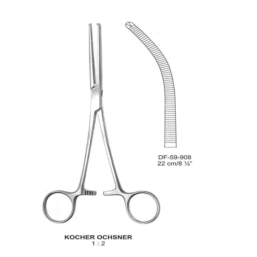 Kocher-Ochsner Artery Forceps, Curved, 1X2 Teeth, 22cm (DF-59-908) by Dr. Frigz