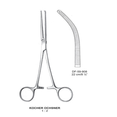 Kocher-Ochsner Artery Forceps, Curved, 1X2 Teeth, 22cm (DF-59-908)